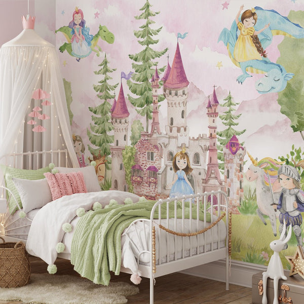 Magic Castle with Princesses Wall Mural WM069 - CostaCover - Peel and stick Removable Wallpaper - abstract floral - abstract wallpaper - accent wallpaper