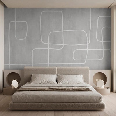 Gray Abstract Line Art Wall Mural AM175