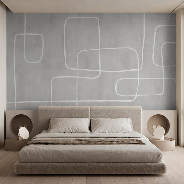 Gray Abstract Line Art Wall Mural AM175