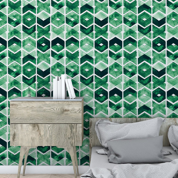 Watercolor Green Chevron Wallpaper CC191 - CostaCover - Peel and stick Removable Wallpaper - Abstract - abstract wallpaper - accent wallpaper