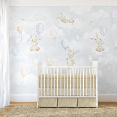 Blue Bunny & Balloons Wall Mural SM080