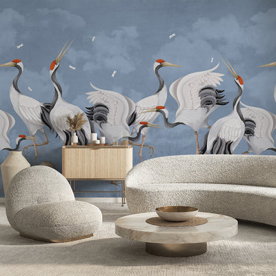 Blue Japanese Cranes Wall Mural WM111