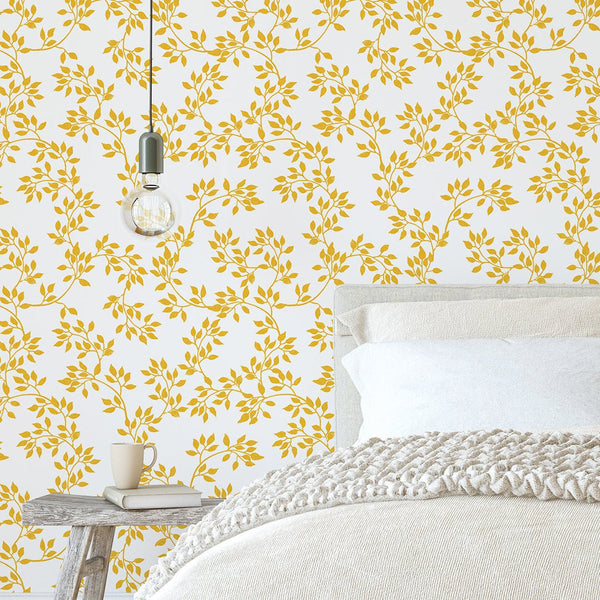 Gold Branches & Leaves Wallpaper CC128 - CostaCover - Peel and stick Removable Wallpaper - Backsplash panels - bathroom wallpaper - bedroom interior