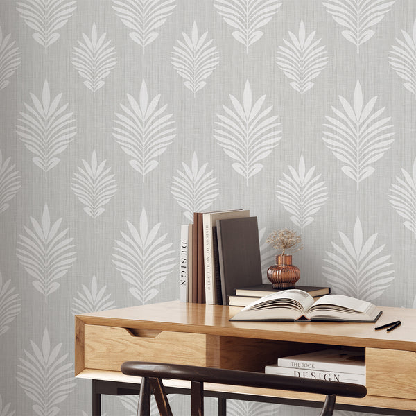 Light Gray Leaf Wallpaper L030