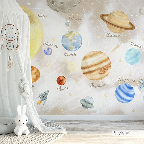 Beige Blue Solar System Wall Mural WM079 - CostaCover - Peel and stick Removable Wallpaper - abstract wallpaper - adhesive wallpaper - Aqua blue wallpaper