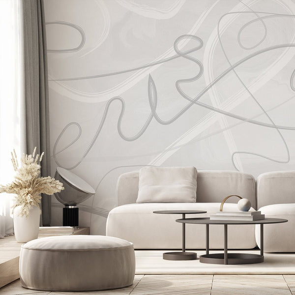 White & Gray Lines Wall Mural AM004 - CostaCover - Peel and stick Removable Wallpaper - about walls - Abstract - Abstract Labyrinth Lines