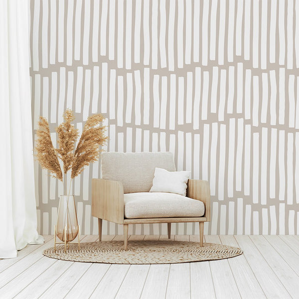 White Stripe & Beige Wallpaper W034 - CostaCover - Peel and stick Removable Wallpaper - Abstract - abstract lines - abstract wall art