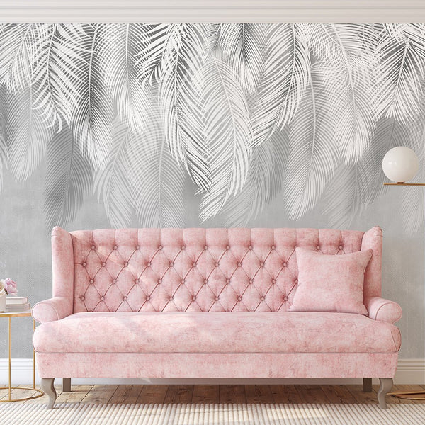 Gray Tropical Leaves Wall Mural WM043 - CostaCover - Peel and stick Removable Wallpaper - accent wallpaper - adhesive wallpaper - banana leaves
