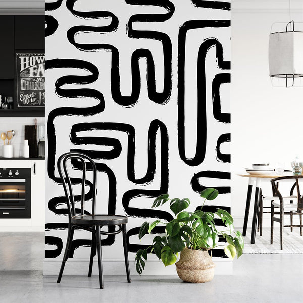 Black & White Lines Wallpaper W045 - CostaCover - Peel and stick Removable Wallpaper - Abstract - abstract lines - abstract wall art
