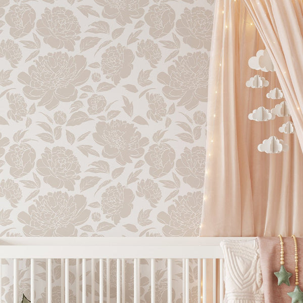 Nude Beige Peony Flowers Wallpaper CC301 - CostaCover - Peel and stick Removable Wallpaper - abstract floral - abstract wall art - abstract wallpaper