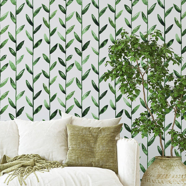 Green Leaves Wallpaper CC003 - CostaCover - Peel and stick Removable Wallpaper - Backsplash panels - bathroom wallpaper - bedroom interior