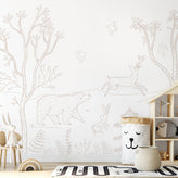 White Beige Forest Animals Wall Mural SM018 - CostaCover - Peel and stick Removable Wallpaper - accent wallpaper - adhesive wallpaper - animal print
