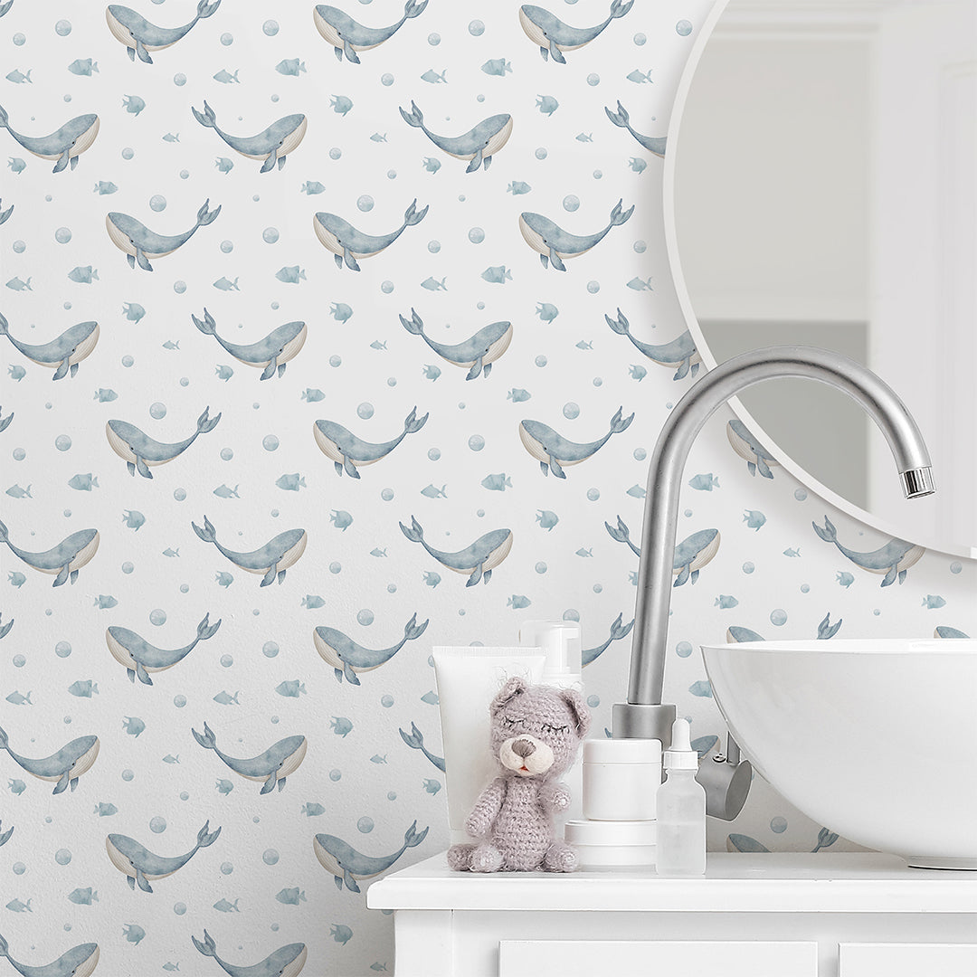 Blue Tiny Whales Wallpaper S085