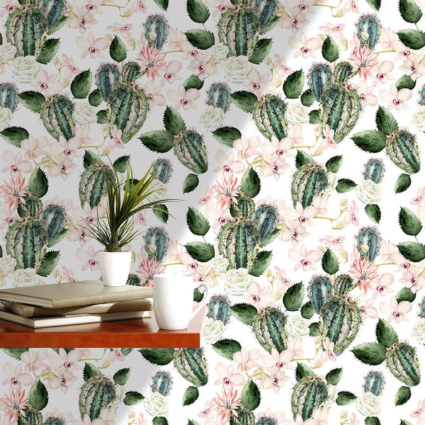 Blossom Cactus & Orchids Wallpaper CC207 - CostaCover - Peel and stick Removable Wallpaper - adhesive wallpaper - baby wall decor - Backsplash panels