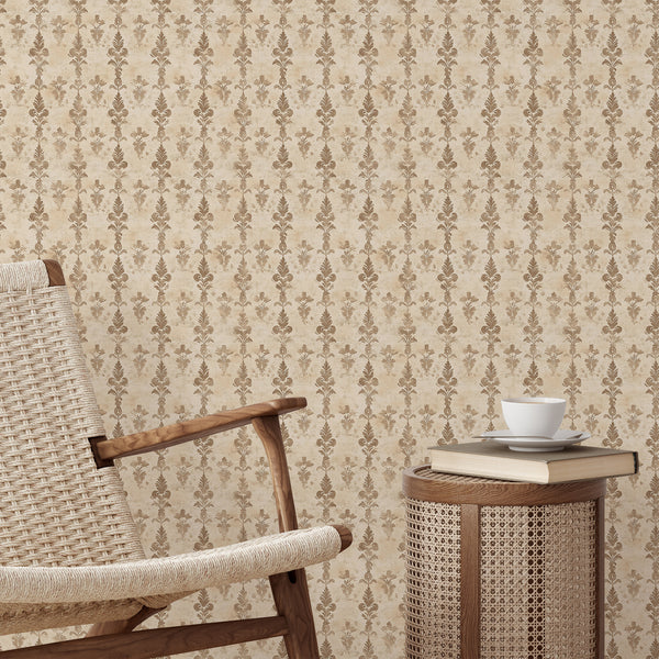 Taupe Beige Damask Wallpaper L090