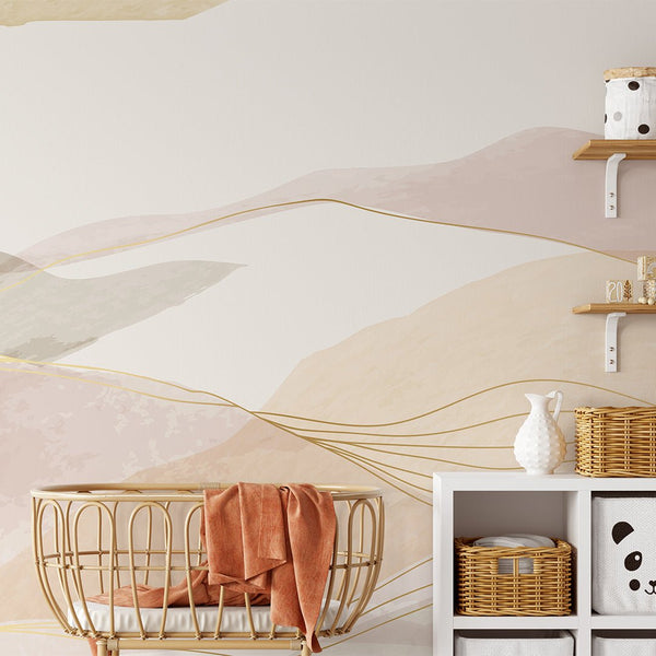 Pink & Gold Mountains Wall Mural CCM136 - CostaCover - Peel and stick Removable Wallpaper - Abstract - abstract mountains - abstract wall art