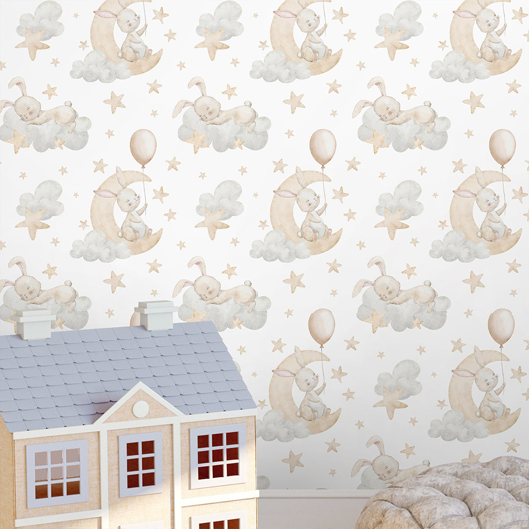 Cute Bunnies on Clouds Wallpaper S108