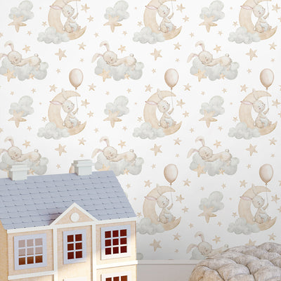 Cute Bunnies on Clouds Wallpaper S108