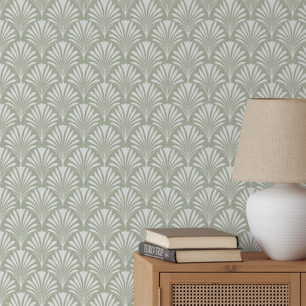 Sage Green Botanical Leaves Wallpaper L021