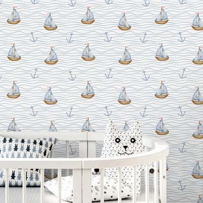 Tiny Sailboat & Wave Wallpaper A061