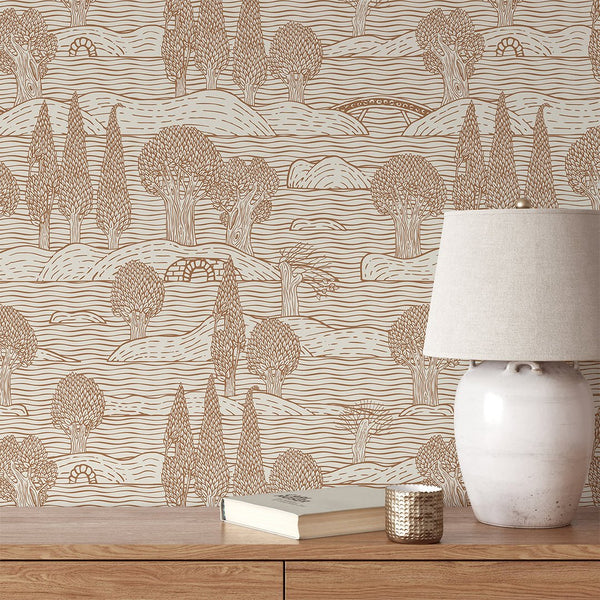 Beige Landscape Wallpaper CC351 - CostaCover - Peel and stick Removable Wallpaper - Abstract - abstract floral - abstract hills