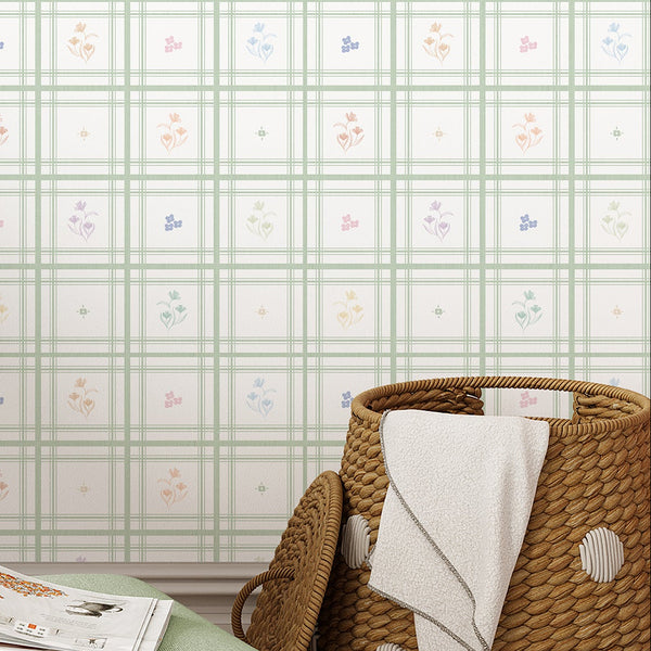 Green Plaid Floral Wallpaper L151