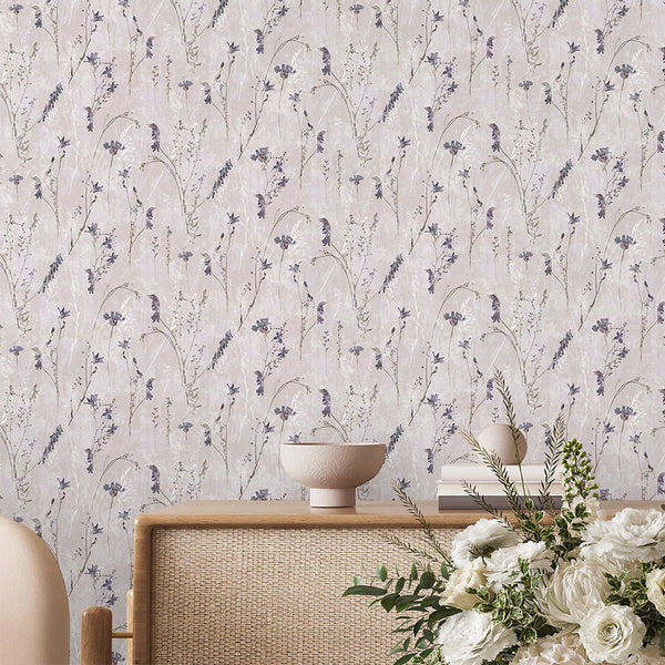 Purple Lavender Flower Wallpaper S079 - CostaCover - Peel and stick Removable Wallpaper - accent wallpaper - adhesive wallpaper - bathroom wallpaper