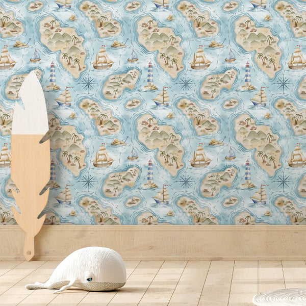 Pastel Islands Map Wallpaper A065 - CostaCover-Peel and stick Removable Wallpaper-abstract wall art-abstract wallpaper-accent wallpaper