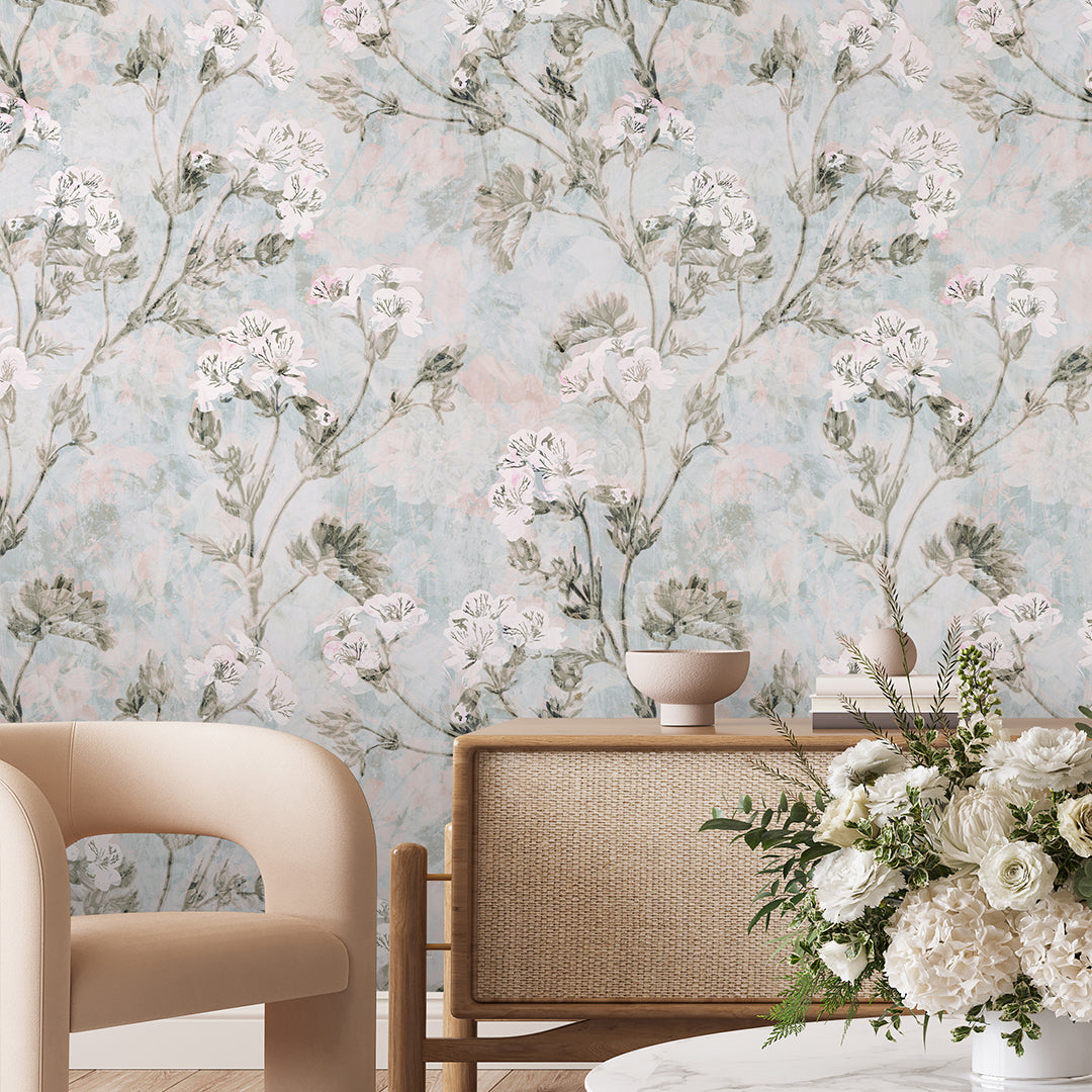 Blue Vintage Flowers Bouquet Wallpaper S075