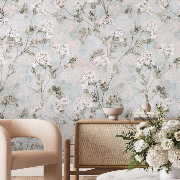 Blue Vintage Flowers Bouquet Wallpaper S075 - CostaCover - Peel and stick Removable Wallpaper - accent wallpaper - adhesive wallpaper - baby bedroom
