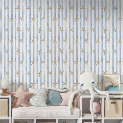 Blue Stripes & Starfish Wallpaper A068