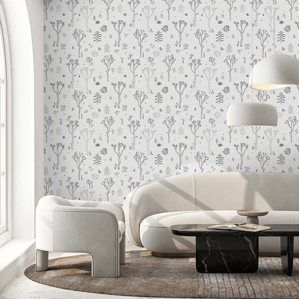 Black & White Tree Forest Wallpaper S041 - CostaCover - Peel and stick Removable Wallpaper - abstract forest - abstract wall art - abstract wallpaper