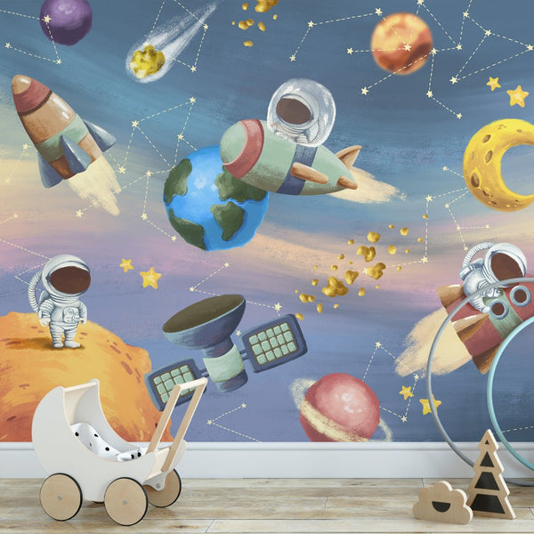 Colorful Pastel Space Wall Mural WM075 - CostaCover - Peel and stick Removable Wallpaper - accent wallpaper - adhesive wallpaper - aqua blue