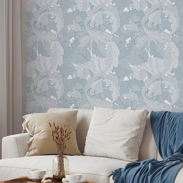 Blue Acanthus by Morris Wallpaper W120 - CostaCover - Peel and stick Removable Wallpaper - abstract floral - abstract wall art - abstract wallpaper