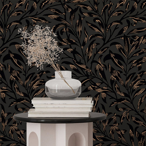 Black & Bronze Willow Bough by Morris Wallpaper W093 - CostaCover - Peel and stick Removable Wallpaper - abstract wall art - abstract wallpaper - accent wallpaper