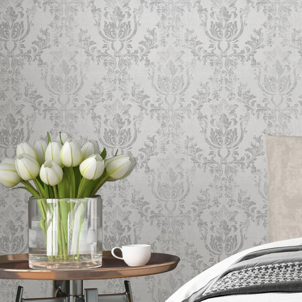 Gray Rococo Wallpaper W102 - CostaCover - Peel and stick Removable Wallpaper - abstract wall art - abstract wallpaper - accent wallpaper