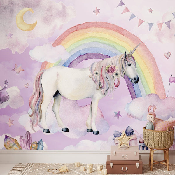 Fairy Unicorn & Rainbow Wall Mural WM068 - CostaCover - Peel and stick Removable Wallpaper - abstract wallpaper - accent wallpaper - adhesive wallpaper