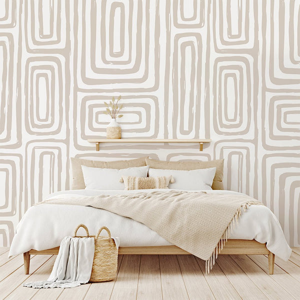 Neutral Hazelnut Maze Wallpaper W035 - CostaCover - Peel and stick Removable Wallpaper - Abstract - abstract lines - abstract wall art