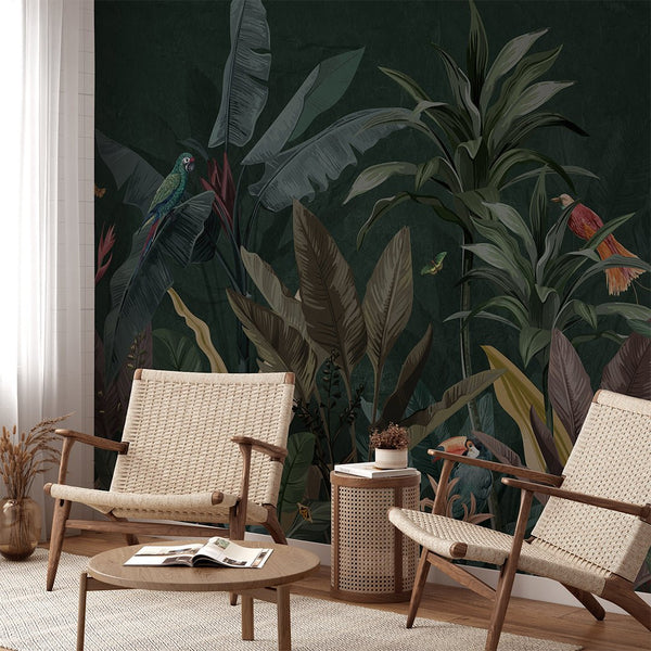 Dark Green Palm Leaves Wall Mural CCM167 - CostaCover - Peel and stick Removable Wallpaper - accent wallpaper - adhesive wallpaper - banana leaves