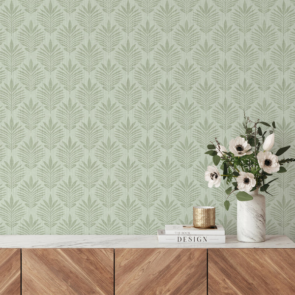 Sage Green Botanical Leaf Wallpaper L034