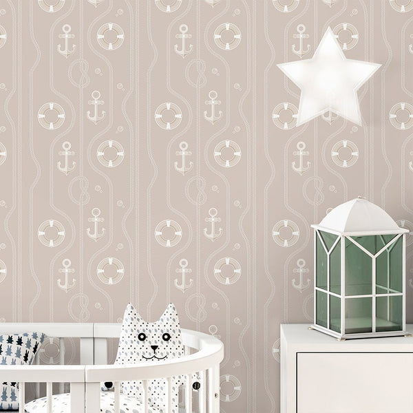 Beige Anchor & Nautical Rope Wallpaper A071 - CostaCover-Peel and stick Removable Wallpaper-Abstract-abstract wall art-abstract wallpaper