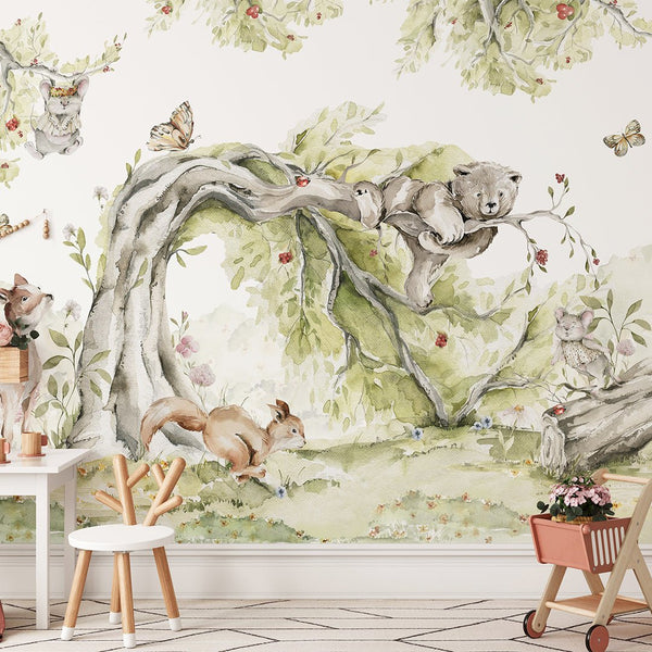 Fairy Forest & Animals Wall Mural WM051 - CostaCover - Peel and stick Removable Wallpaper - adhesive wallpaper - animal print - Animal print wallpaper