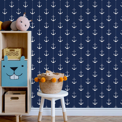 Navy Blue Anchor Wallpaper A072