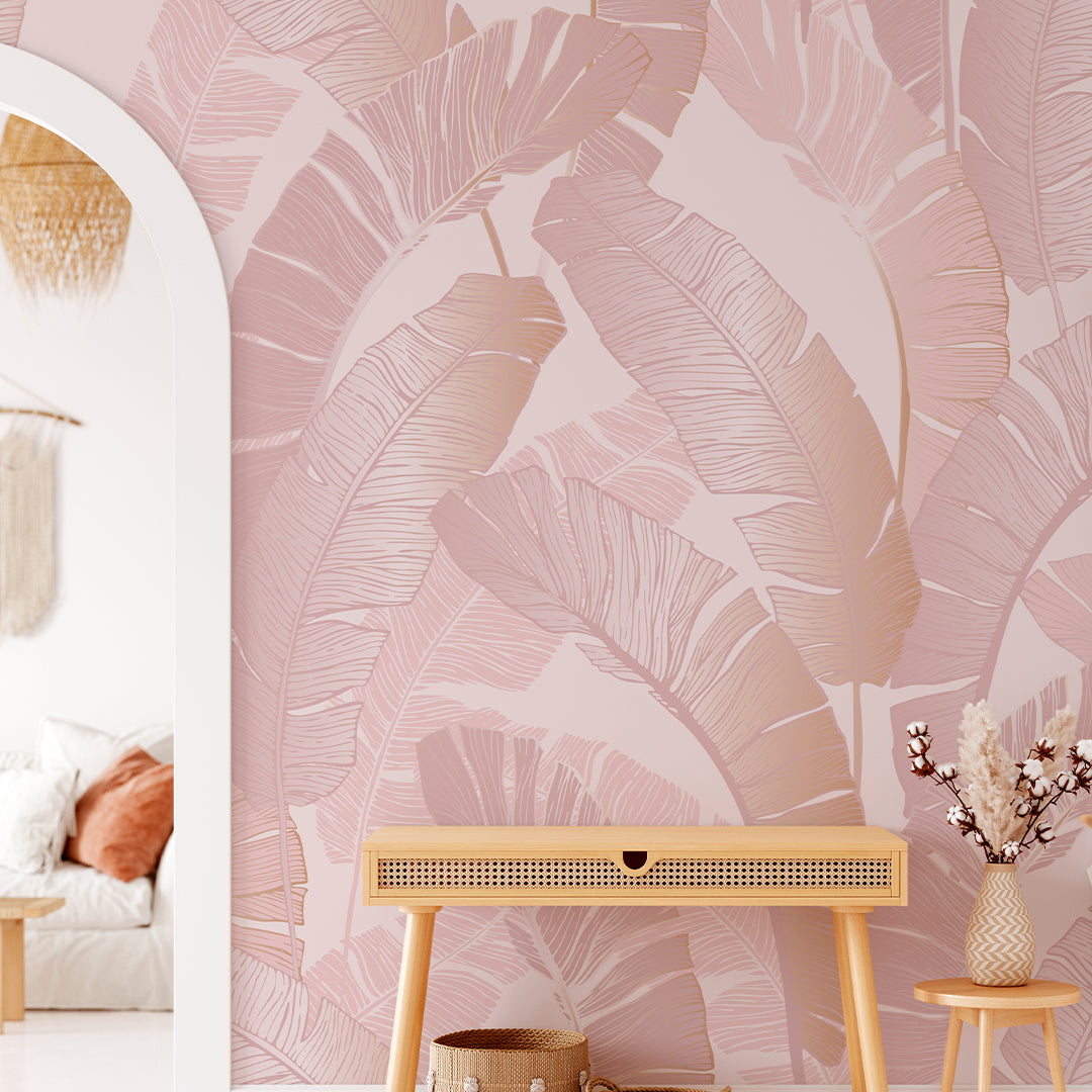 Pink Banana Leaves Self Adhesive Wall Mural CCM122