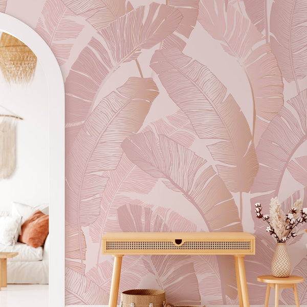 Pink Banana Leaves Wall Mural CCM122 - CostaCover - Peel and stick Removable Wallpaper - adhesive wallpaper - banana leaves - Banana leaves wallpaper