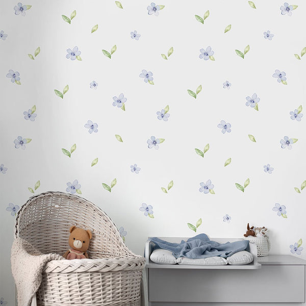 Blue Petite Flowers Wallpaper S066 - CostaCover - Peel and stick Removable Wallpaper - abstract floral - accent wallpaper - adhesive wallpaper