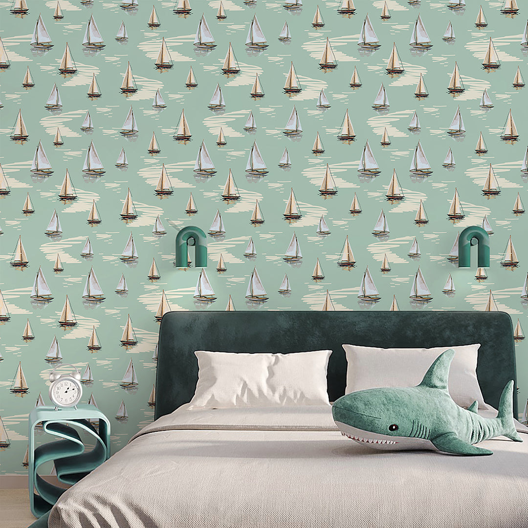 Light Green Sailboats Wallpaper A077