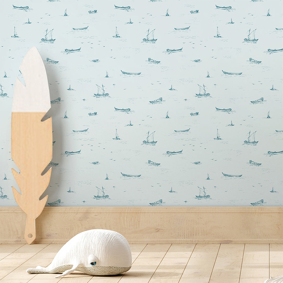Light Blue Boat Sketch Wallpaper A079