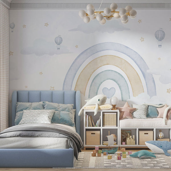 Pastel Blue Rainbow Wall Mural AM142 - CostaCover-Peel and stick Removable Wallpaper-accent wallpaper-adhesive wallpaper-baby bedroom