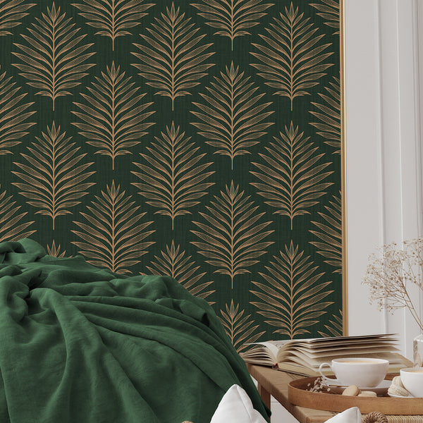 Dark Green Palm Leaves Wallpaper L057